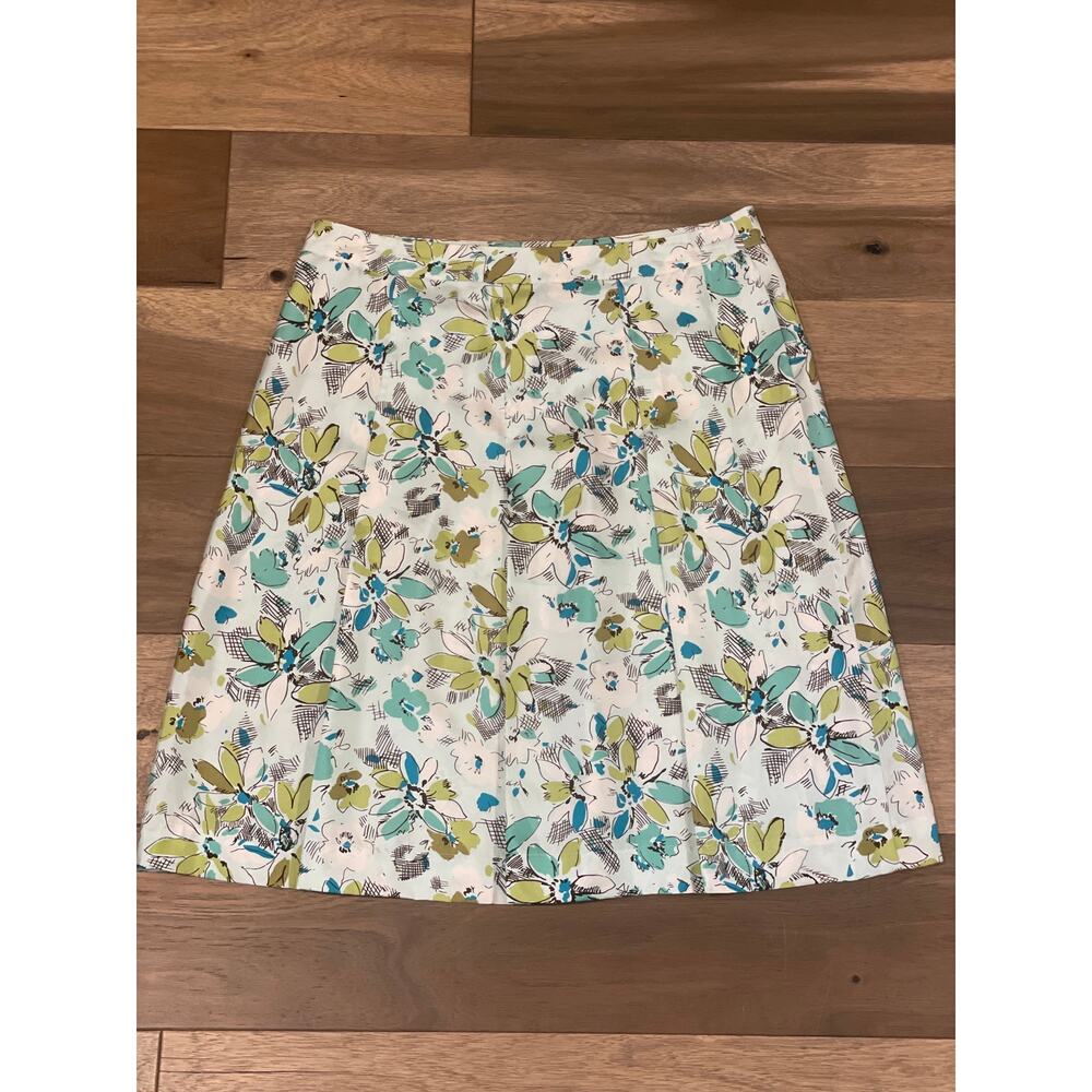 Merona Size 12 100% Silk Pleated Skirt – Neutral Floral Print
